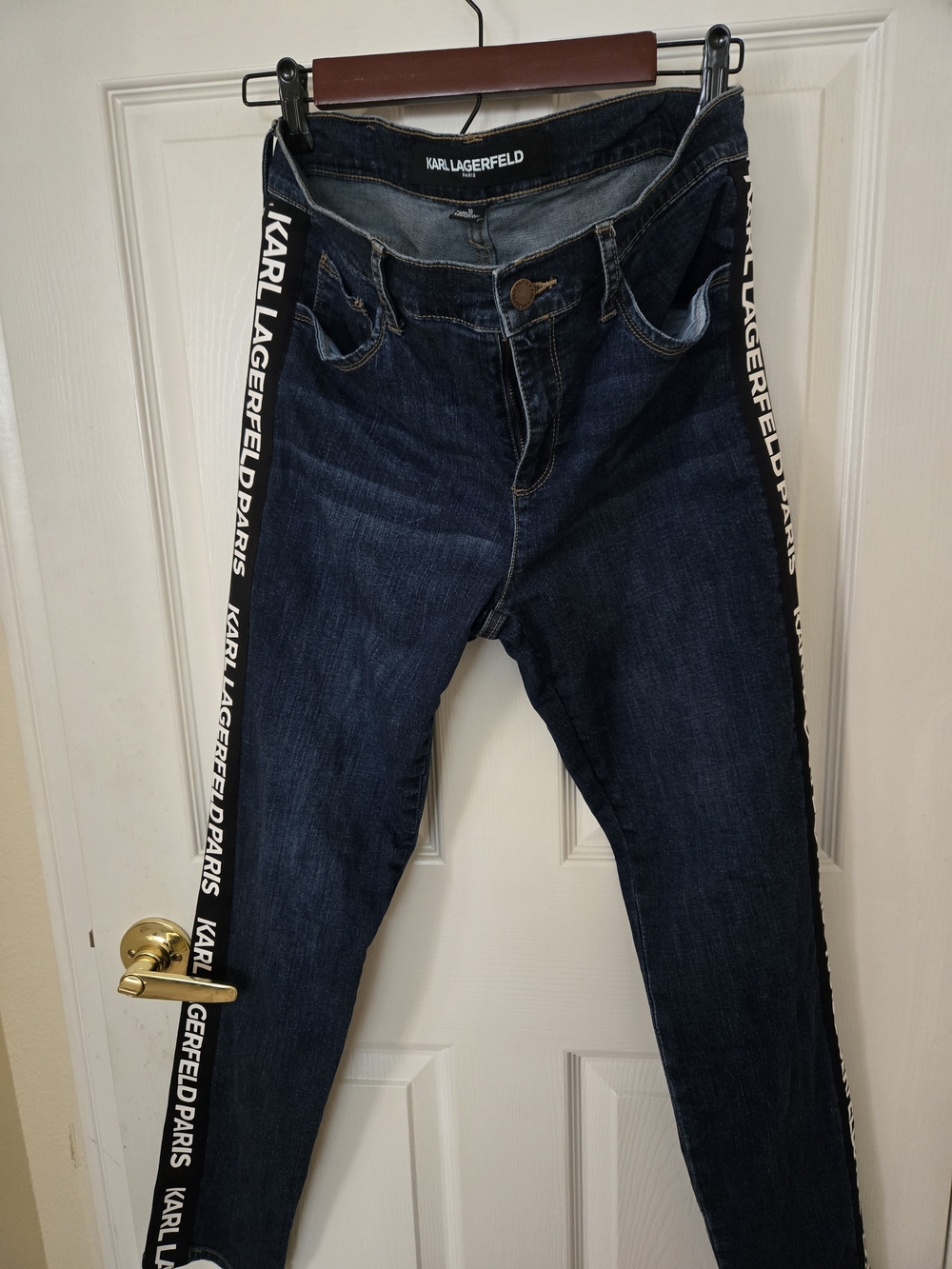 Karl Lagerfeld Women’s Dark Blue Denim Jeans with Logo Side Tape